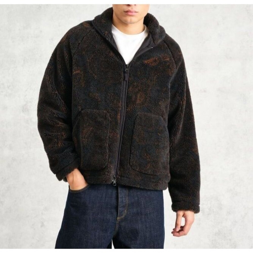 WAX LONDON Zip Jacket Mens Large Black Brown Jacquard Zip Up TATE FLEECE $295